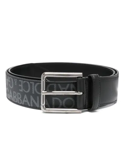 Dolce & Gabbana Belt Canvas Composition Perforated Holes In Black