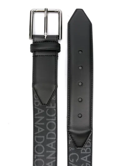 Dolce & Gabbana Belt Canvas Composition Perforated Holes In Black