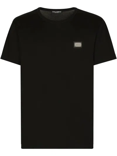 Dolce & Gabbana Dolce&gabbana Black Crewneck T Shirt With Logo Plaque