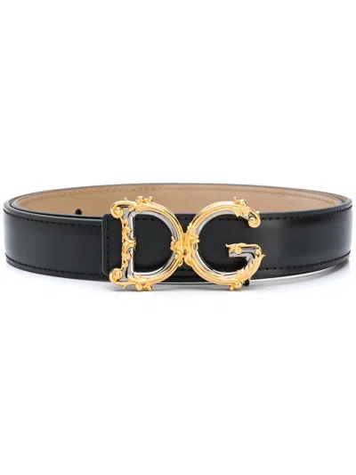 Dolce & Gabbana Leather Belt With Dg Baroque Buckle