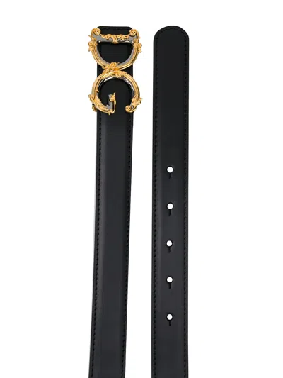 Dolce & Gabbana Leather Belt With Dg Baroque Buckle