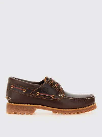Timberland Authentic Brown Loafers With Embossed Logo On The Side In Leather Man