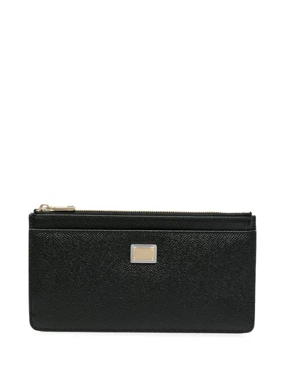 Dolce & Gabbana Dolce&gabbana Black Dauphine Leather Zipped Card Holder