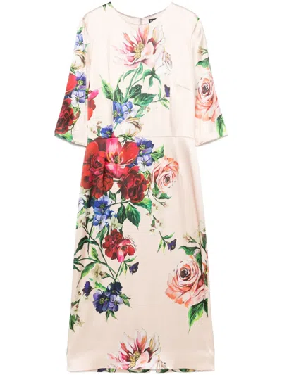Dolce & Gabbana Midi Dress With Floral Print In Multi
