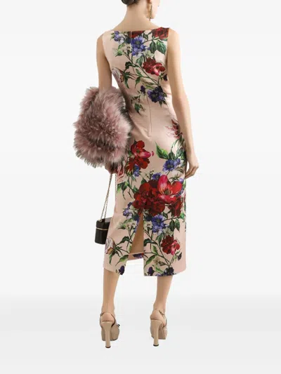 Dolce & Gabbana Flower Print Satin Sheath Longuette Dress