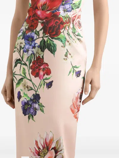 Dolce & Gabbana Flower Print Satin Sheath Longuette Dress