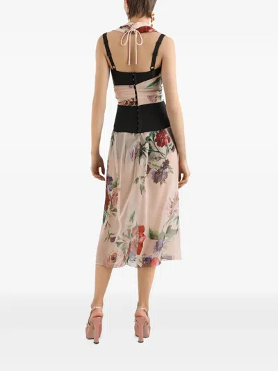 Dolce & Gabbana Flower Print Marquisette And Chiffon Bustier Top