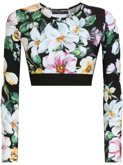 Dolce & Gabbana Activewear Crop Top In Floral-print Jersey