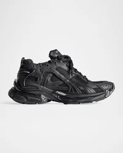Balenciaga Men Runner Mesh And Leather Sneakers In Black