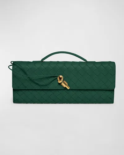 Bottega Veneta Womens Andiamo Leather Clutch Bag Emerald Green-m Bras