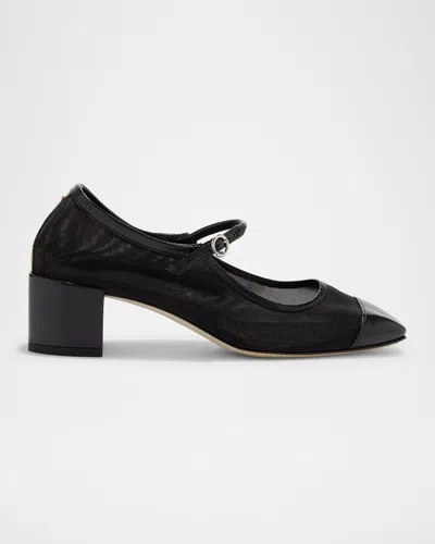 Aeyde Aline Mesh Square-toe Mary Jane Pumps In Black