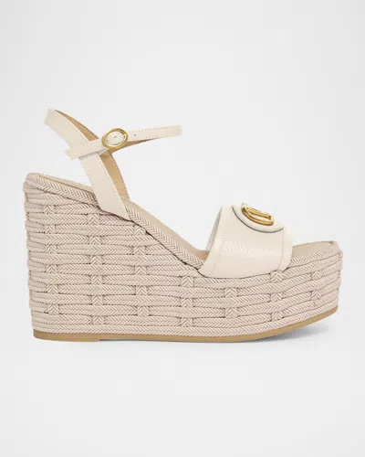 Valentino Garavani Valentino Vlogo Signature 120 Grainy Leather Wedge Sandal In White