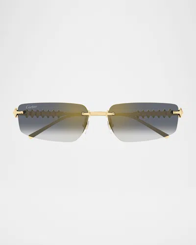 Cartier Rimless Metal Rectangle Sunglasses