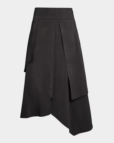 Santorelli Deb Multi-panel Asymmetric Midi Skirt In Stretch Cotton Blend