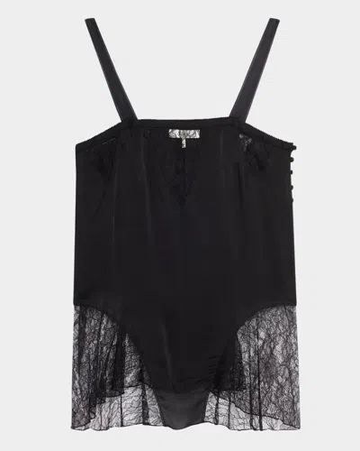 Chloé Lace-inset Silk Cami In Black