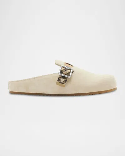 Burberry Slip-on Clog With Suede Finish And Buckle Detail In Beige