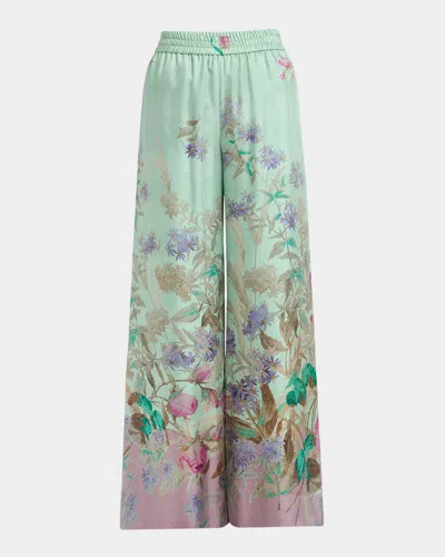 La Doublej Pull On Print Wide Leg Trousers In Heath Placee
