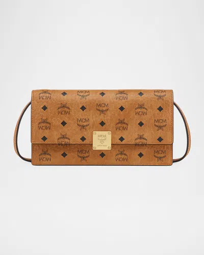 Mcm Canvas Rectangular Wallet Shoulder Strap In Brown