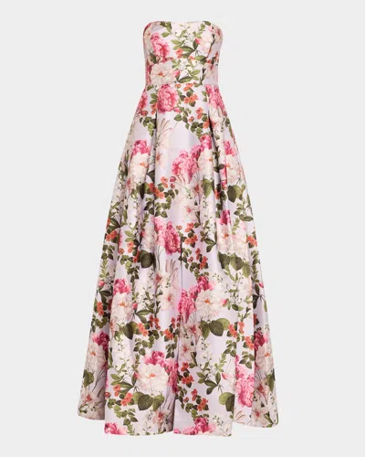 Sachin & Babi Giovanna Strapless Pleated Floral-print Gown In Multi