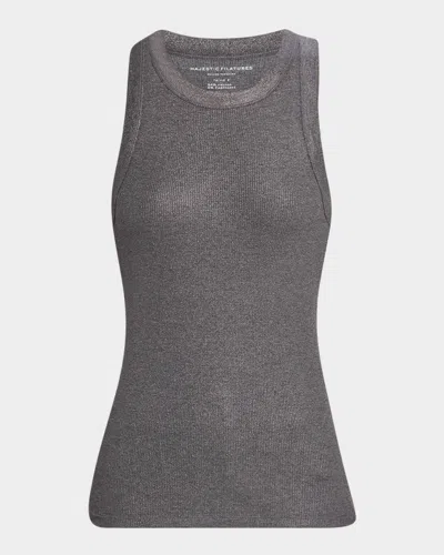 Majestic Soft Touch Shimmer Baby Rib Crewneck Tank In Gray