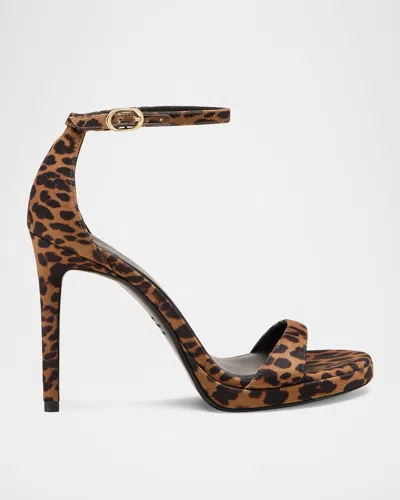 Stuart Weitzman Nudist Leopard Ankle-strap Platform Sandals In Animal Print