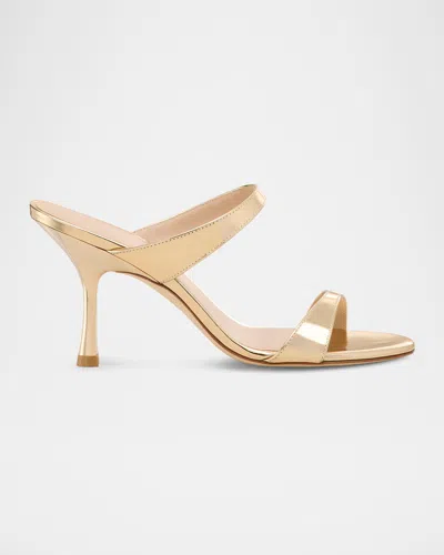 Stuart Weitzman Nudist Metallic Leather Slide Sandals In Gold