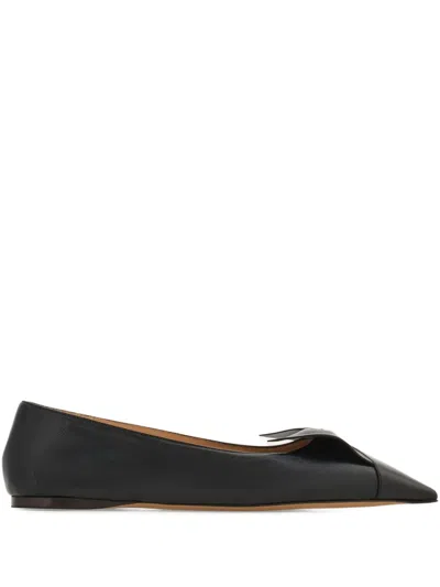 Ferragamo Bow Pointed Toe Flat Ballerina Shoes In Black