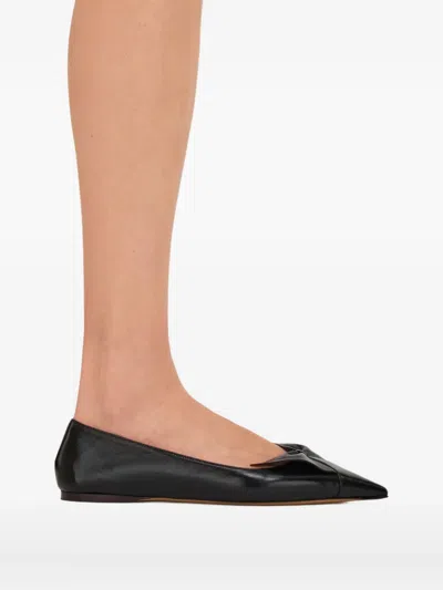 Ferragamo Bow Pointed Toe Flat Ballerina Shoes In Black