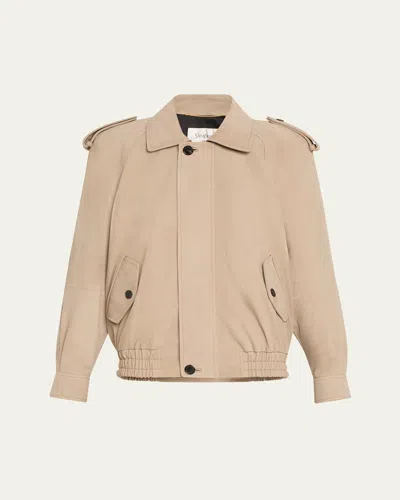 Saint Laurent Nubuck Bomber Jacket In Neutral