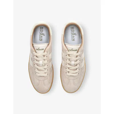 Hogan Patch Logo Suede Trainers In Neutral