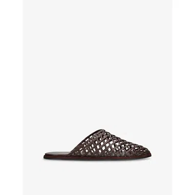 Neous Leather Woven Atik Slides In Brown
