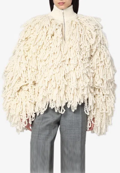 Stella Mccartney Wool Bomber Jacket With Fringes And High Neck