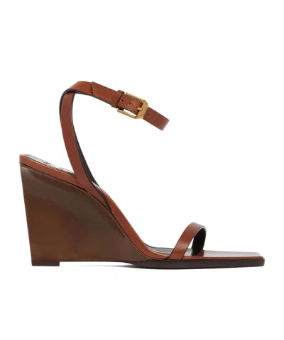 Saint Laurent 90mm May Leather Ankle-strap Wedge Sandals In Multi