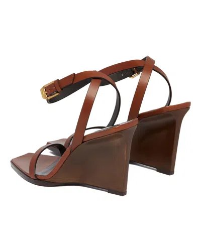 Saint Laurent 90mm May Leather Ankle-strap Wedge Sandals In Multi