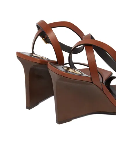 Saint Laurent 90mm May Leather Ankle-strap Wedge Sandals In Multi