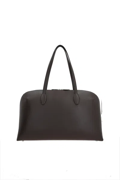 Totême Leather Handbag With Engraved Logo On The Front In Brown