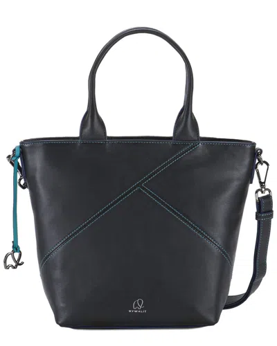 Mywalit Leather Grab Handle Bag With Strap In Black