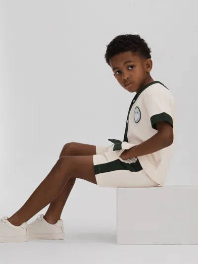 Reiss Ecru/green 9-13 Yrs Textured Cotton Drawstring Shorts