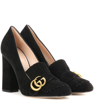 Shop Gucci Suede Loafer Pumps In Black