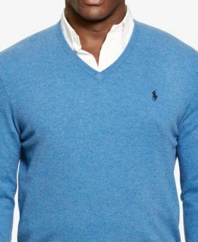 Shop Polo Ralph Lauren Men&#039;s Big &amp; Tall Merino Wool V-neck Sweater In Hunter Navy