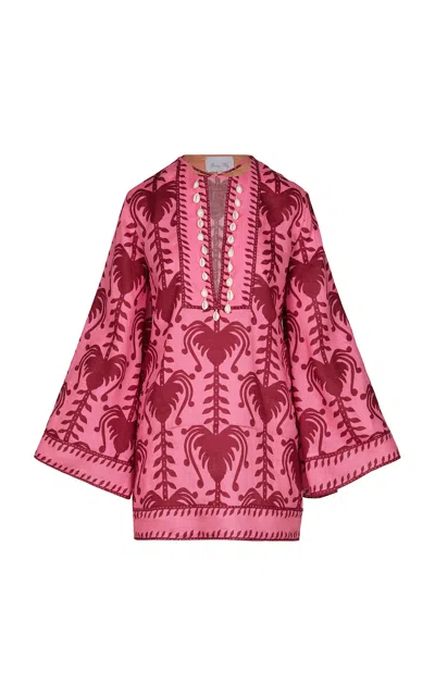 Johanna Ortiz Wild Savannah Shell-embellished Linen Mini Dress In Multi