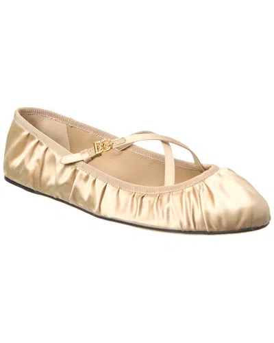 Dolce & Gabbana Elastic Trim Ruched Design Ballerina Flats In Beige