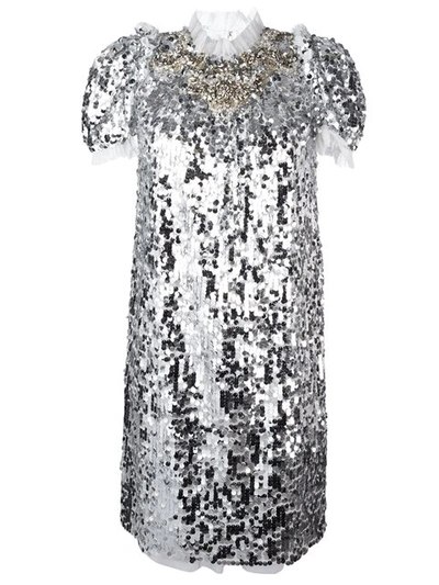 Dolce & Gabbana Sequin Embellished Shift Dress In Grey