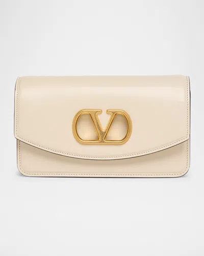 Valentino Garavani Small Leather Clutch With Adjustable Chain Strap In White