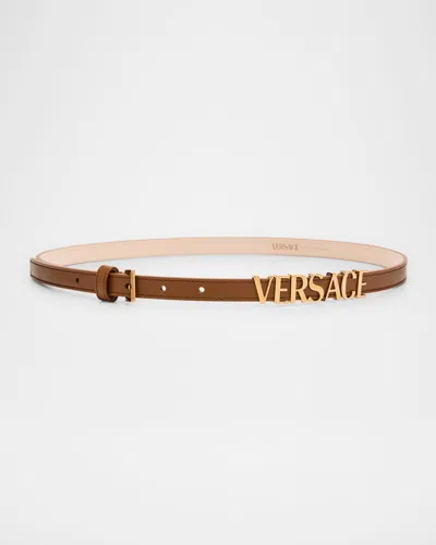Versace Logo Leather Belt In Brown