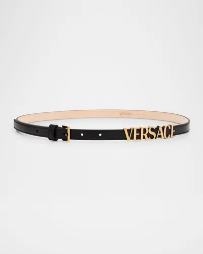 Versace Logo Leather Belt In Black