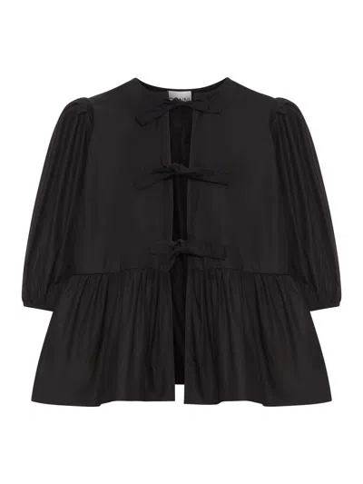 Ganni Cotton Poplin Peplum Blouse In Black