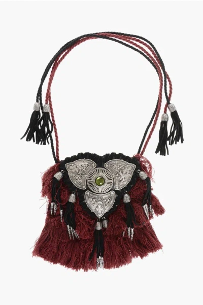 Dsquared2 Leather And Metal Plastron Necklace With Fringes