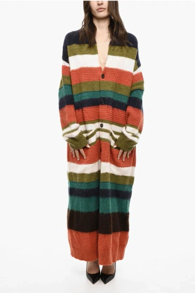 Dsquared2 Striped Wool Blend Long Cardigan