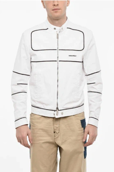 Dsquared2 Cotton Biker Jacket With Vegan Leather Details